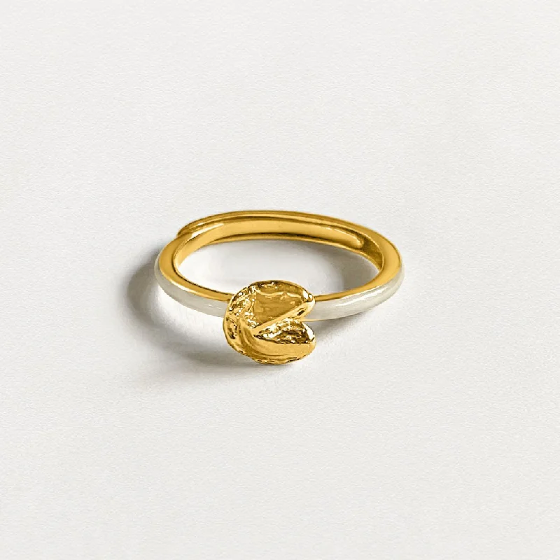 Chic Women's Rings for Fashion-Forward Looks-Fortune Cookie Ring (White) - Gold