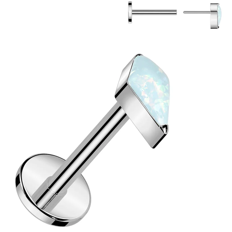 Women's Earrings – Elegant Designs for Every Personality--18 Gauge 5/16 White Synthetic Opal Spear Medical Grade Titanium Flat Back Earring