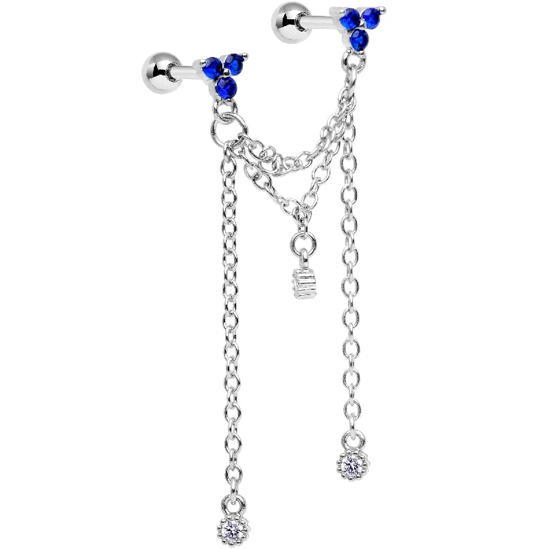 Women's Earrings – Elegant Designs for Every Personality--16 Gauge 1/4 Clear Blue Gem Cute Clusters Cartilage Chain Earring