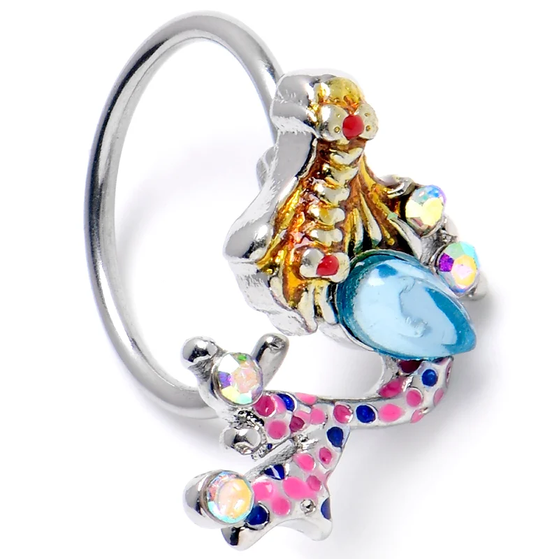 Fancy Rhinestone Nose Rings -20 Gauge 5/16 Aurora Gem Abstract Mermaid Nose Hoop