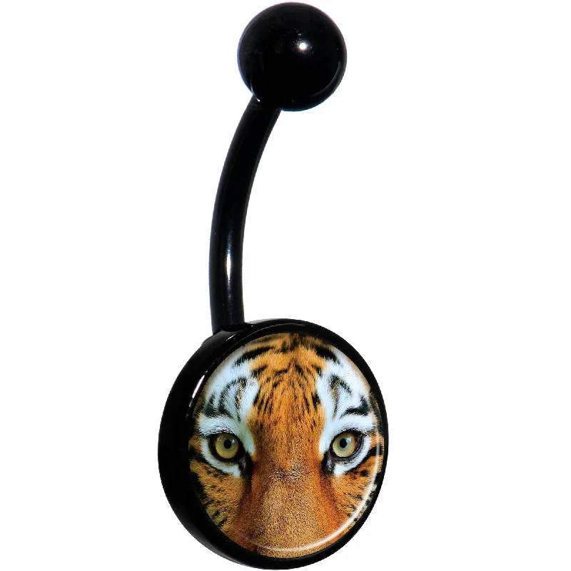 Comfortable Belly Rings with Special Design -Full Color Tiger Eyes Black Belly Ring