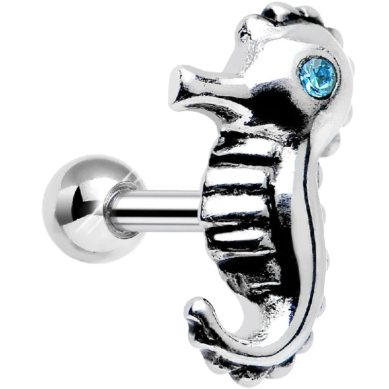 Women's Earrings – Elegant Designs for Every Personality--925 Sterling Silver Aqua Gem Solemn Seahorse Tragus Cartilage Earring