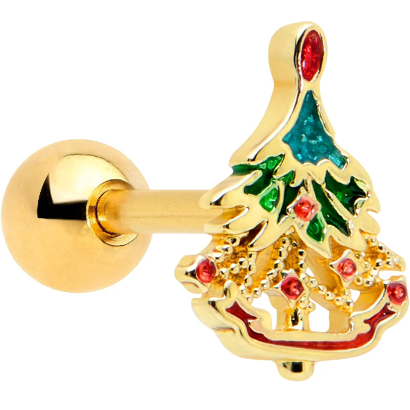 Women's Earrings – Elegant Designs for Every Personality--16 Gauge 1/4 Red Gem Gold Tone Deco Holiday Tree Cartilage Earring