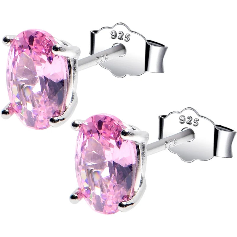 Women's Earrings – Elegant Designs for Every Personality--5mm CZ  Oval 925 Sterling Silver October Birthstone Stud Earrings
