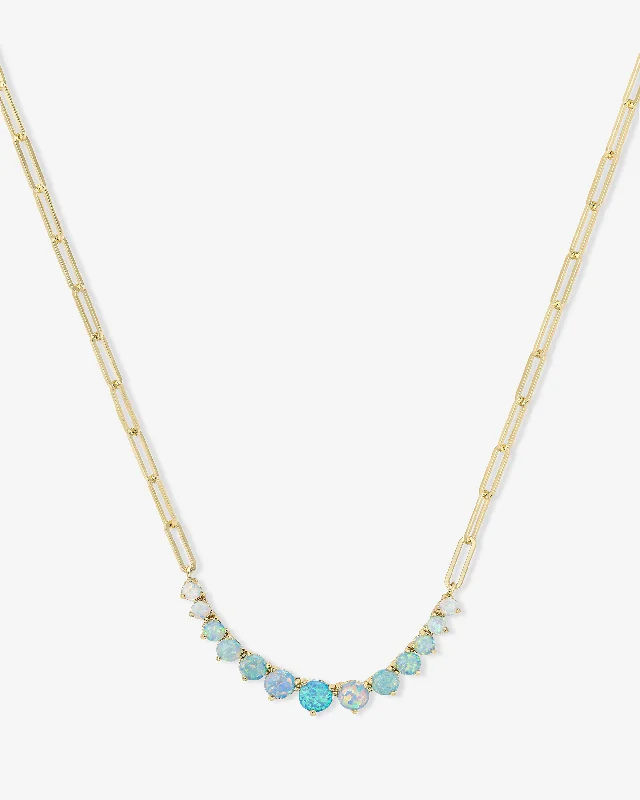 Shop Classic Women's  Necklaces & Pendants with a Modern Twist-Not Your Basic Graduated Ombré Samantha Tennis Necklace - Gold|Blue Opal Ombré