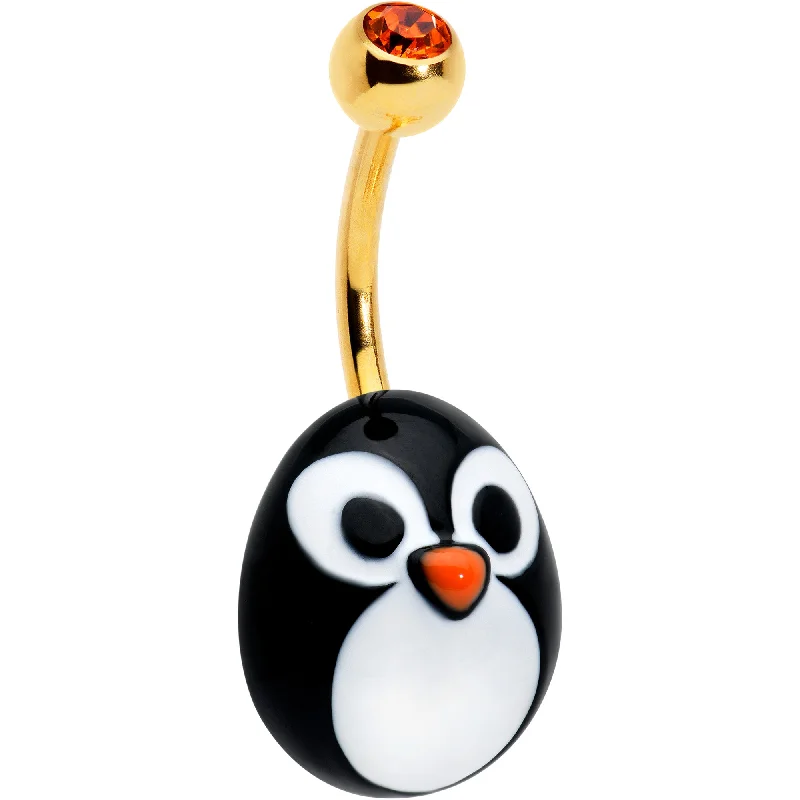 Beautiful Belly Rings for Fashion-Forward Looks -Red Gem Gold Tone Round Face Penguin Holiday Winter Belly Ring Beautiful Belly Rings for Fashion-Forward Looks -Red Gem Gold Tone Round Face Penguin Holiday Winter Belly Ring