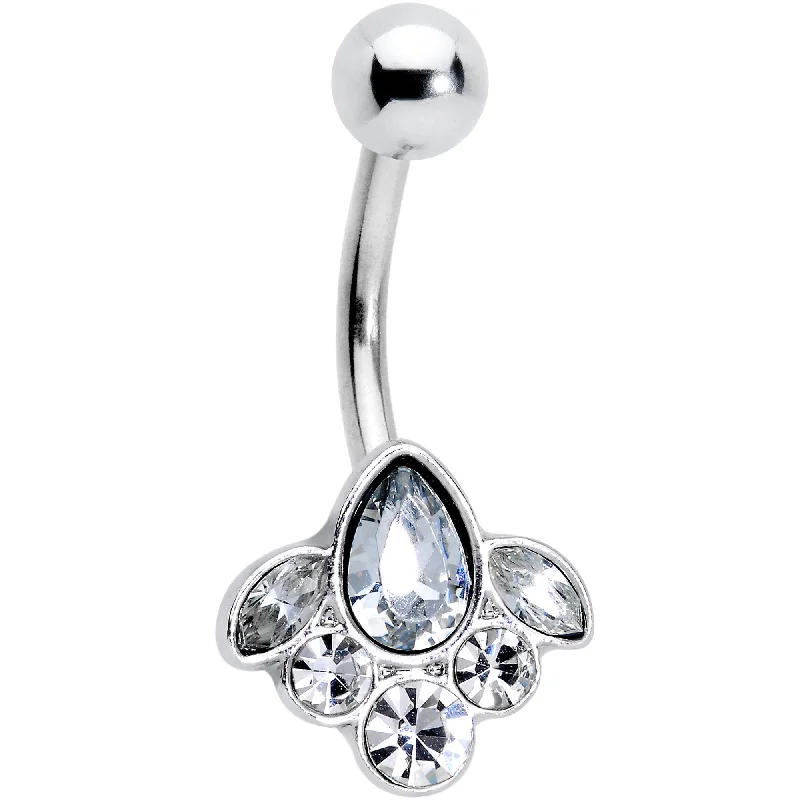 Trendy Belly Rings for Bold Statement -Clear Gem Classic Cluster Belly Ring