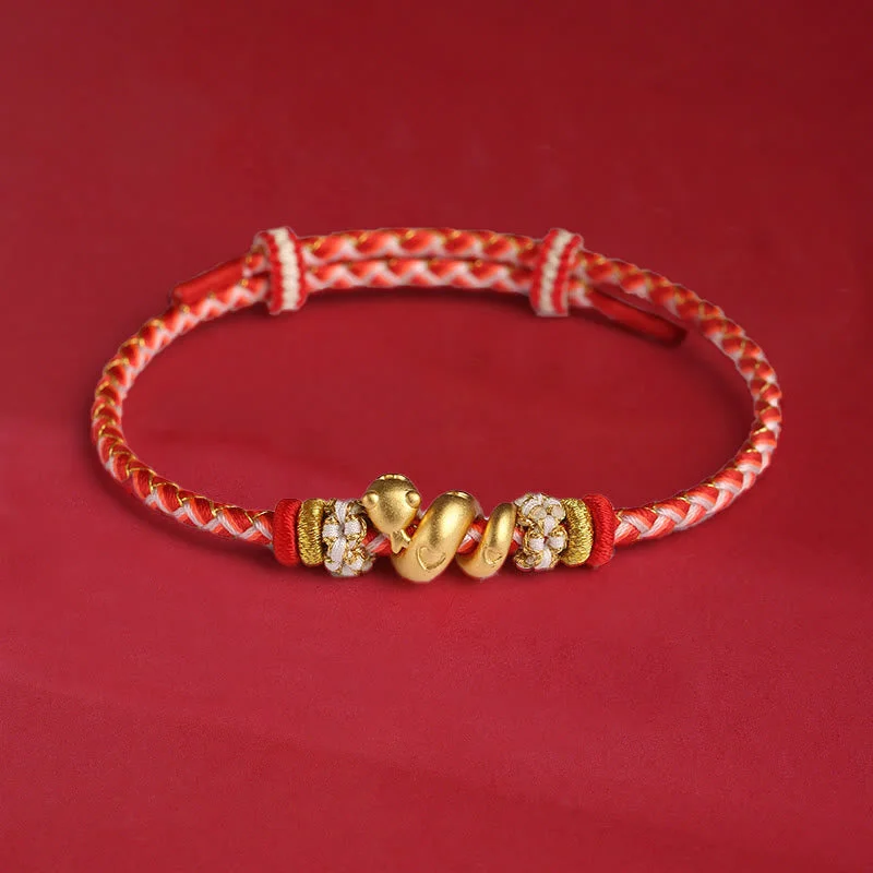 Lightweight Bangles for Women-Buddha Stones 999 Sterling Silver Gradient Red String Year Of The Snake Luck Braided Bracelet