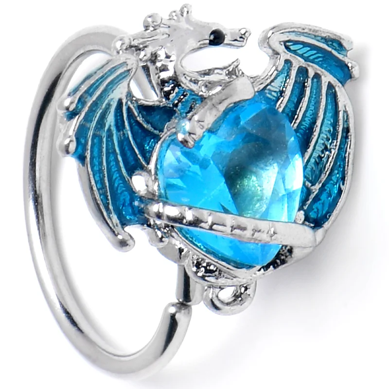 Nose Rings with Simple Style -20 Gauge 5/16 Blue Gem Heart of Dragon Nose Hoop