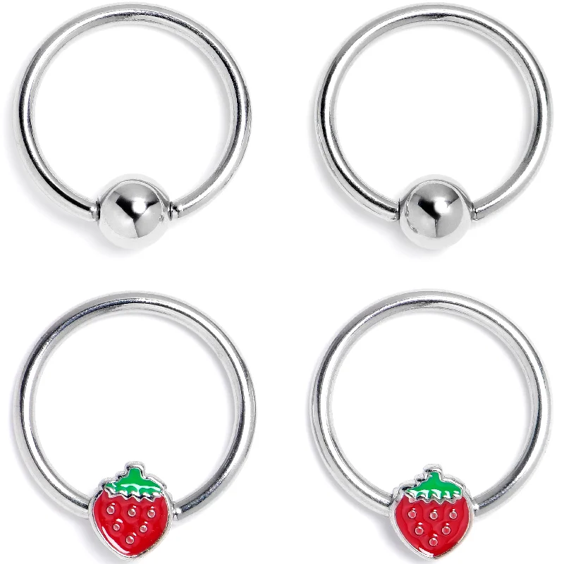 Minimalist Lip Rings for Simple Looks16 Gauge 3/8 Strawberry Red BCR Captive Ring Set of 4