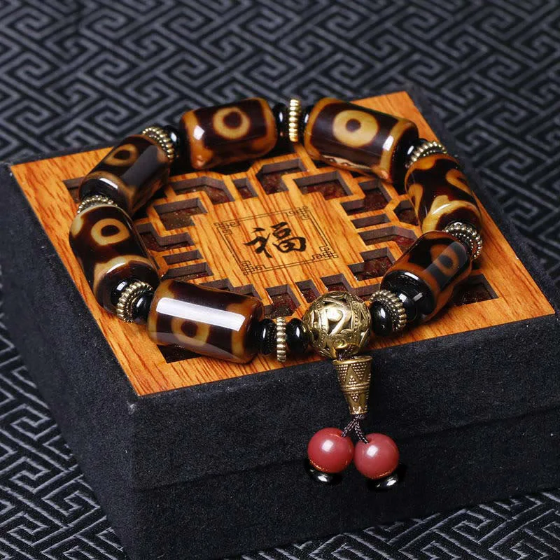 Cool Bracelets with Skull Charms for Men-Buddha Stones Tibetan Nine-Eye Dzi Bead Fortune Charm Bracelet Cool Bracelets with Skull Charms for Men-Buddha Stones Tibetan Nine-Eye Dzi Bead Fortune Charm Bracelet