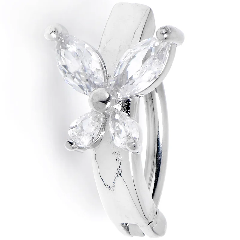 Belly Rings for Bold Looks -14 Gauge 3/8 Clear CZ Gem G23 Titanium Butterfly Hinged Hoop Belly Ring Belly Rings for Bold Looks -14 Gauge 3/8 Clear CZ Gem G23 Titanium Butterfly Hinged Hoop Belly Ring