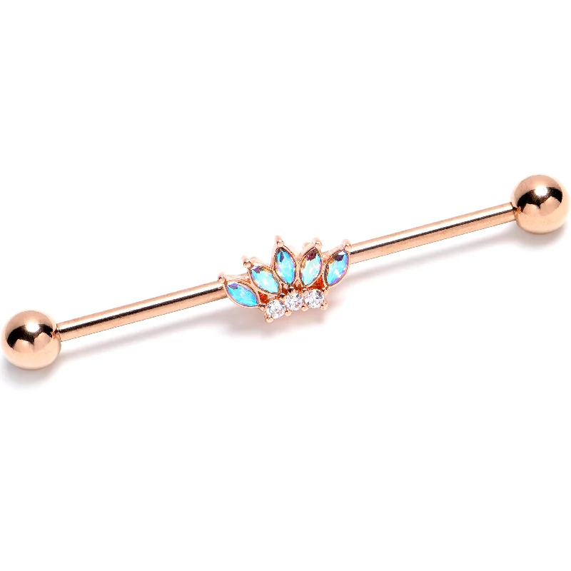 Women's Earrings – Elegant Designs for Every Personality--14 Gauge Aurora Gem Rose Gold Tone Fashion Fan Industrial Barbell 38mm