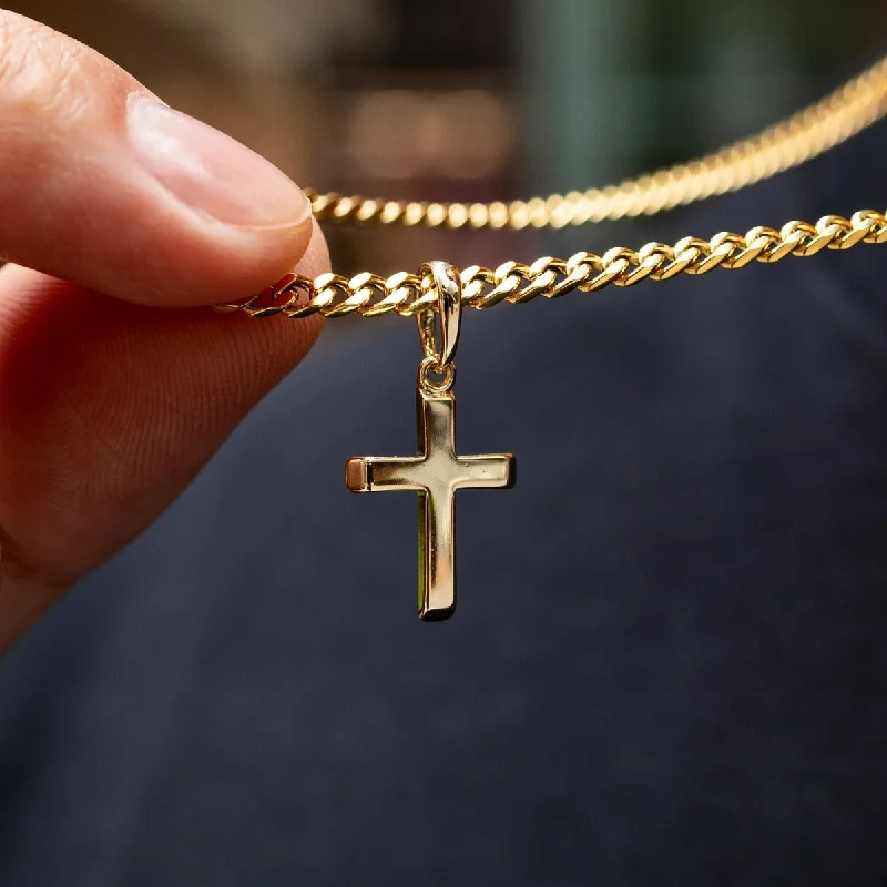 Shop Durable Men's Earrings for Everyday Wear-Micro Simple Cross Pendant in Yellow Gold Shop Durable Men's Earrings for Everyday Wear-Micro Simple Cross Pendant in Yellow Gold
