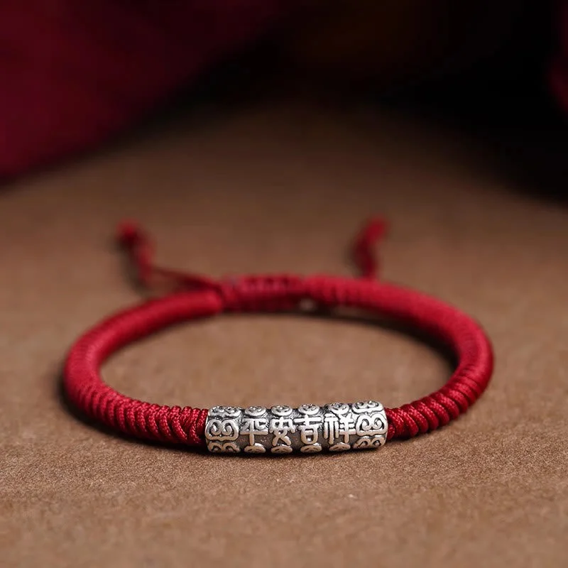 Vintage-Inspired Wedding Bangles for Women-Buddha Stones Handmade 999 Sterling Silver Peace and Good Fortune Om Mani Padme Hum Luck Rope Bracelet Vintage-Inspired Wedding Bangles for Women-Buddha Stones Handmade 999 Sterling Silver Peace and Good Fortune Om Mani Padme Hum Luck Rope Bracelet
