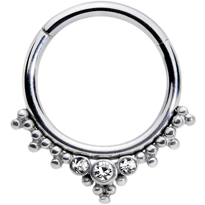 Nose Rings for Showcasing Personal Style -16 Gauge 3/8 Clear CZ Gem Triad Hinged Segment Ring Nose Rings for Showcasing Personal Style -16 Gauge 3/8 Clear CZ Gem Triad Hinged Segment Ring