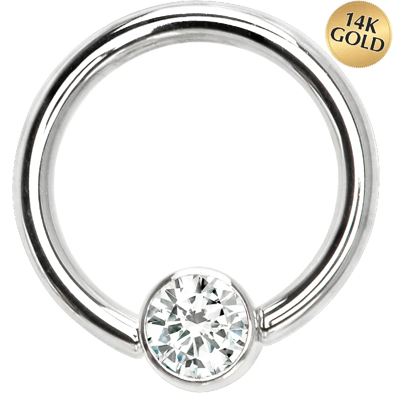 Chic Lip Rings with Simple Touches14 Gauge 3/8 Solid 14KT White Gold Clear CZ Gem BCR Captive Ring Chic Lip Rings with Simple Touches14 Gauge 3/8 Solid 14KT White Gold Clear CZ Gem BCR Captive Ring