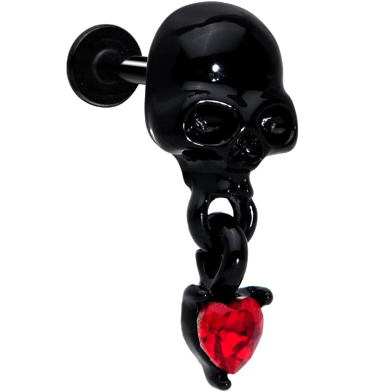 Designer Lip Rings for High-End Fashion16 Gauge 5/16 Red CZ Gem Heart Black Skull Halloween Labret Tragus