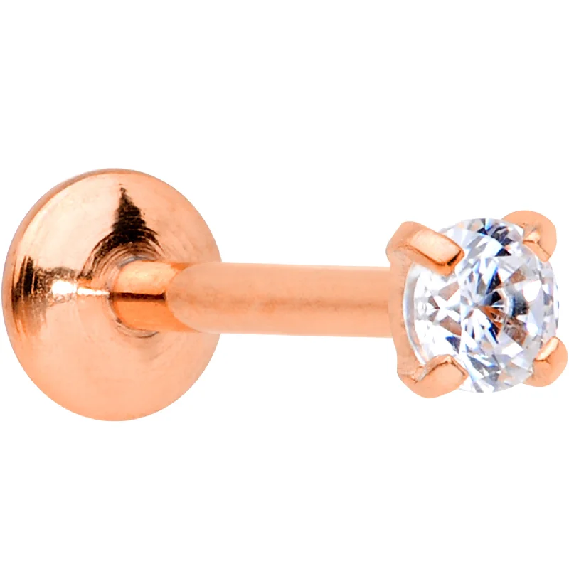 Unique Nose Rings -20 Gauge 1/4 CZ Gem Rose Gold PVD 2mm Threadless Push In Labret Tragus Unique Nose Rings -20 Gauge 1/4 CZ Gem Rose Gold PVD 2mm Threadless Push In Labret Tragus