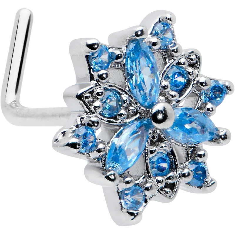 Custom Nose Rings for Exclusive Styles -20 Gauge 7mm Blue CZ Gem Snowflake Blues L Shape Nose Ring Custom Nose Rings for Exclusive Styles -20 Gauge 7mm Blue CZ Gem Snowflake Blues L Shape Nose Ring