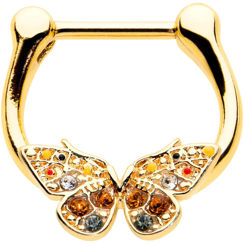 Women's Earrings – Elegant Designs for Every Personality--16 Gauge 5/16 Orange Gem Gold Tone Baroque Butterfly Cartilage Clicker