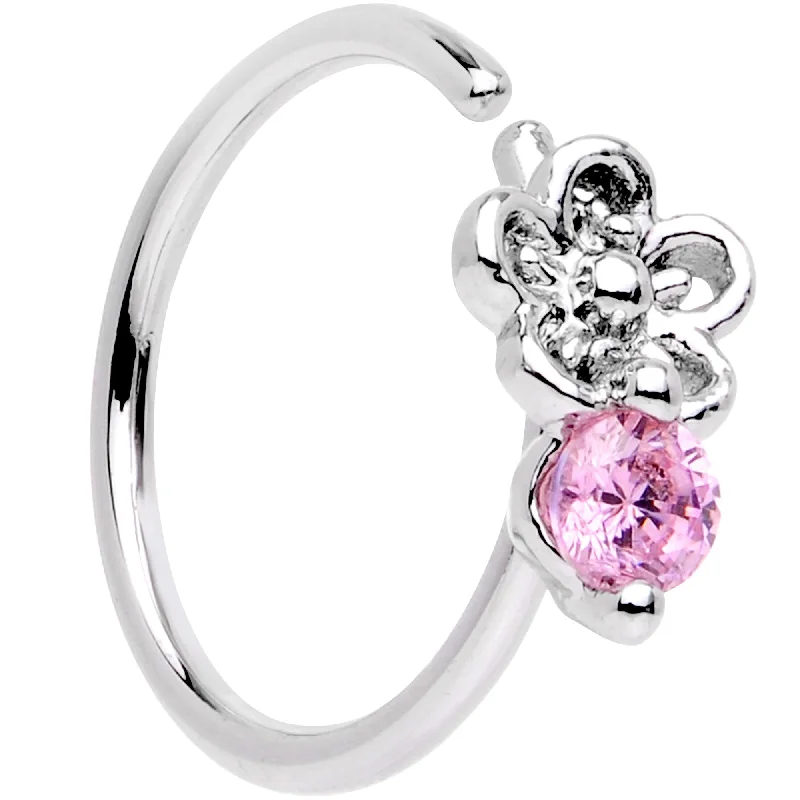Colored Gemstone Nose Rings -20 Gauge 5/16 Pink Gem Flower Seamless Circular Ring