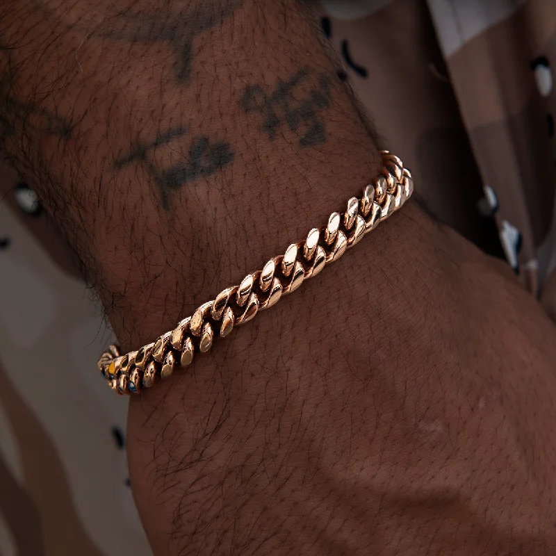 Stylish Beaded Bracelets for Men-Miami Cuban Link Bracelet in Rose Gold- 8mm