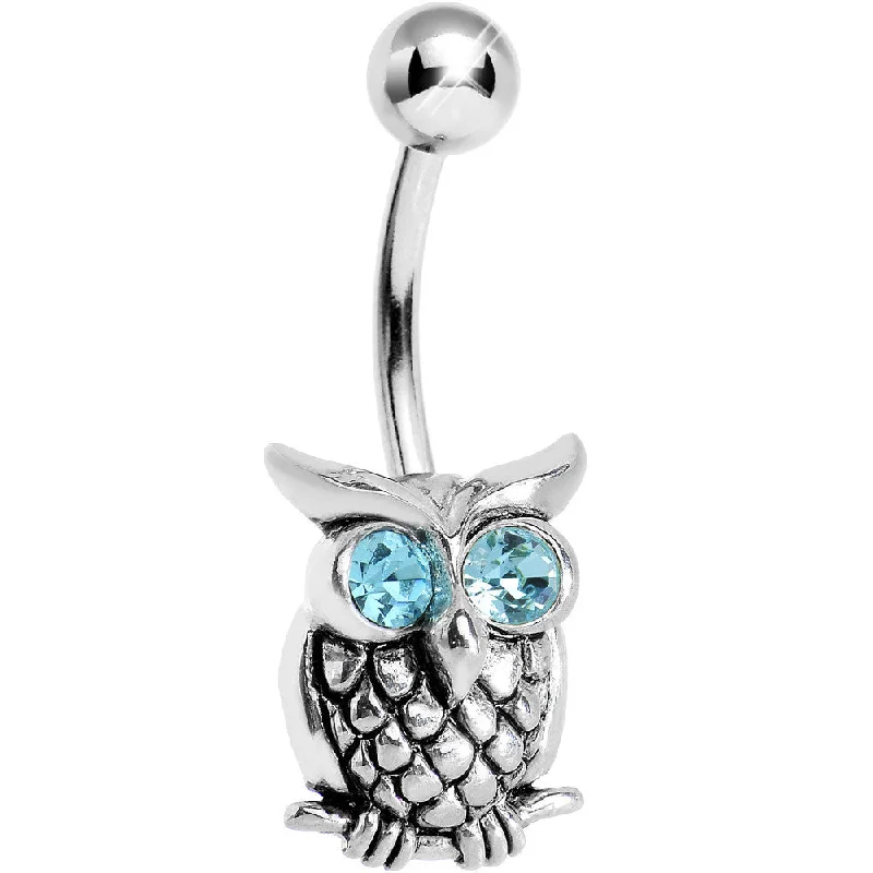 Comfortable Belly Rings with Sleek Finish -Silver 925 Aqua CZ Eye Wise Owl Belly Ring Comfortable Belly Rings with Sleek Finish -Silver 925 Aqua CZ Eye Wise Owl Belly Ring