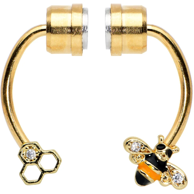 Nose Rings for Traditional Looks -Clear Gem Bee Hive Gold Tone Non Pierced Magnetic Clip On Fake Septum Ring Nose Rings for Traditional Looks -Clear Gem Bee Hive Gold Tone Non Pierced Magnetic Clip On Fake Septum Ring