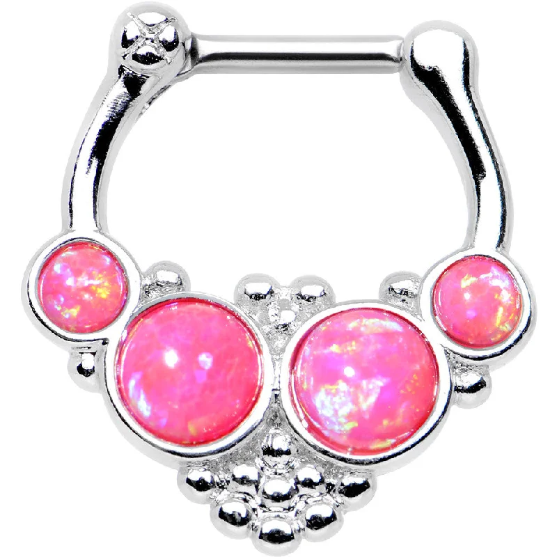 Nose Rings for Comfort -16 Gauge 1/4 Pink Synthetic Opal Steel Bar Bead Hoop Septum Clicker Nose Rings for Comfort -16 Gauge 1/4 Pink Synthetic Opal Steel Bar Bead Hoop Septum Clicker