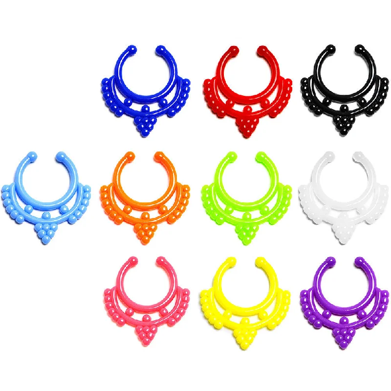 Large Nose Rings -Acrylic Fruit on the Vine Clip On Fake Septum Ring 10 Pack Set