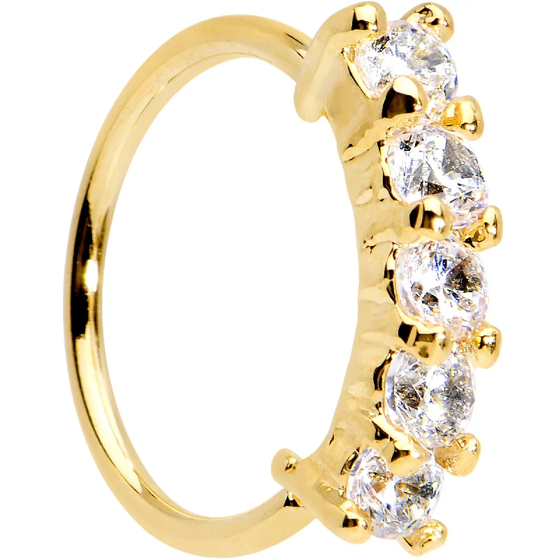Nose Rings with Bright Shine for Bold Looks -20 Gauge 5/16 Clear CZ Gold IP Quintet Seamless Circular Nose Ring Nose Rings with Bright Shine for Bold Looks -20 Gauge 5/16 Clear CZ Gold IP Quintet Seamless Circular Nose Ring
