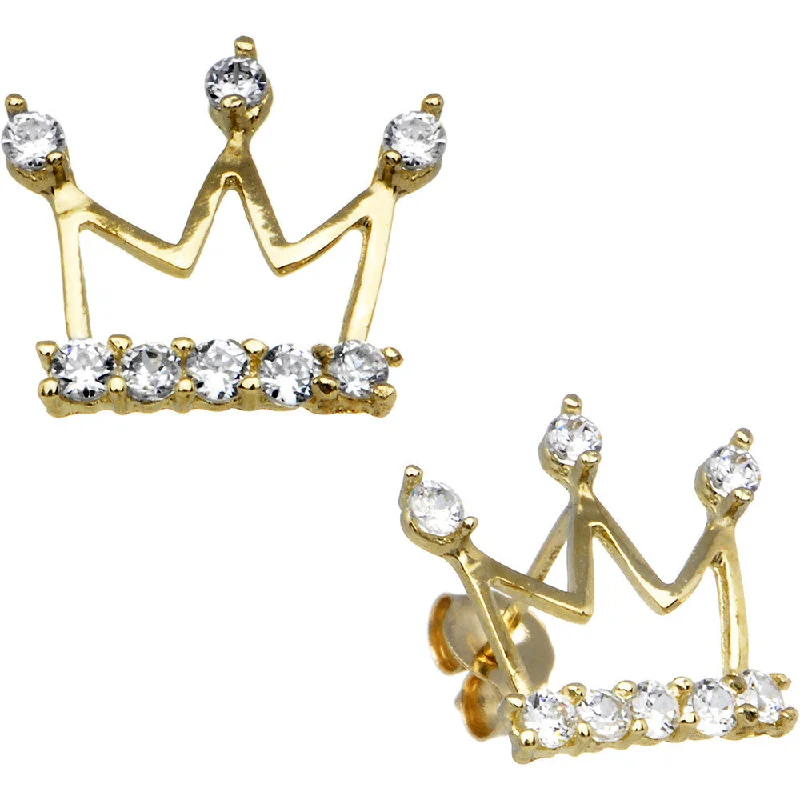Women's Earrings – Elegant Designs for Every Personality--14kt Yellow Gold Cubic Zirconia Crown Stud Earrings