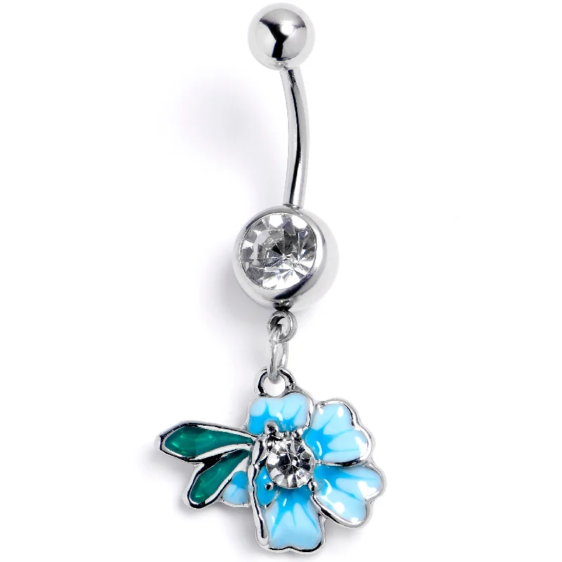 Trendy Belly Rings with Shiny Stones -Clear Gem Faerie Flower Blue Dangle Belly Ring Trendy Belly Rings with Shiny Stones -Clear Gem Faerie Flower Blue Dangle Belly Ring