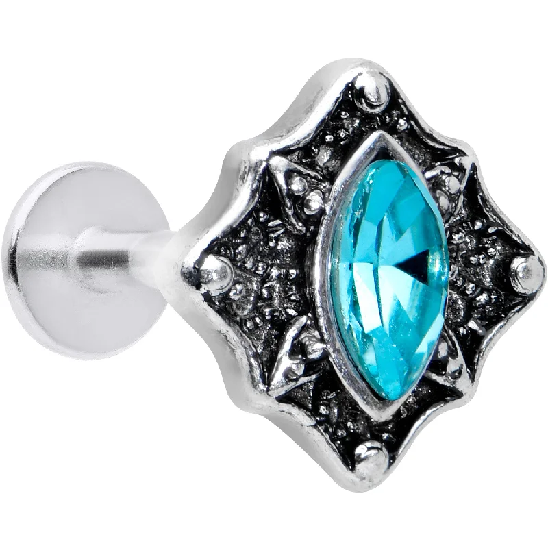 Fashionable Lip Rings for Young Women16 Gauge 5/16 Blue Gem Retro Rhombus Labret Monroe Tragus