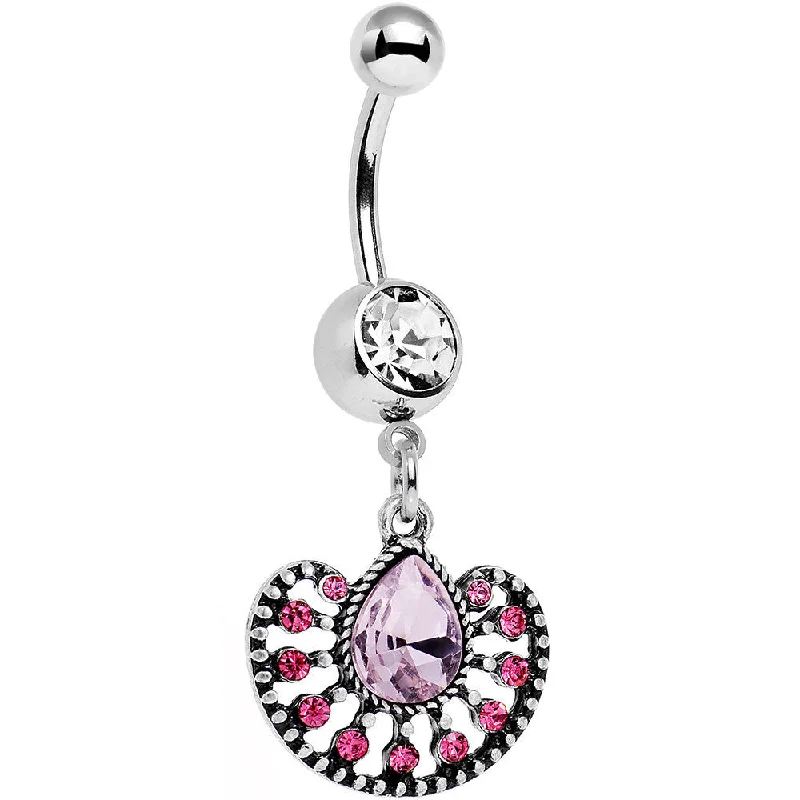 Elegant Belly Rings with Glittering Gems -Pink Gem Fantastic Fancy Fan Dangle Belly Ring Elegant Belly Rings with Glittering Gems -Pink Gem Fantastic Fancy Fan Dangle Belly Ring