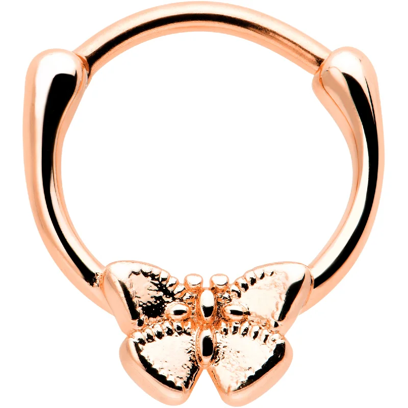 Women's Earrings – Elegant Designs for Every Personality--16 Gauge 5/16 Rose Gold Tone Simple Textured Butterfly Cartilage Clicker