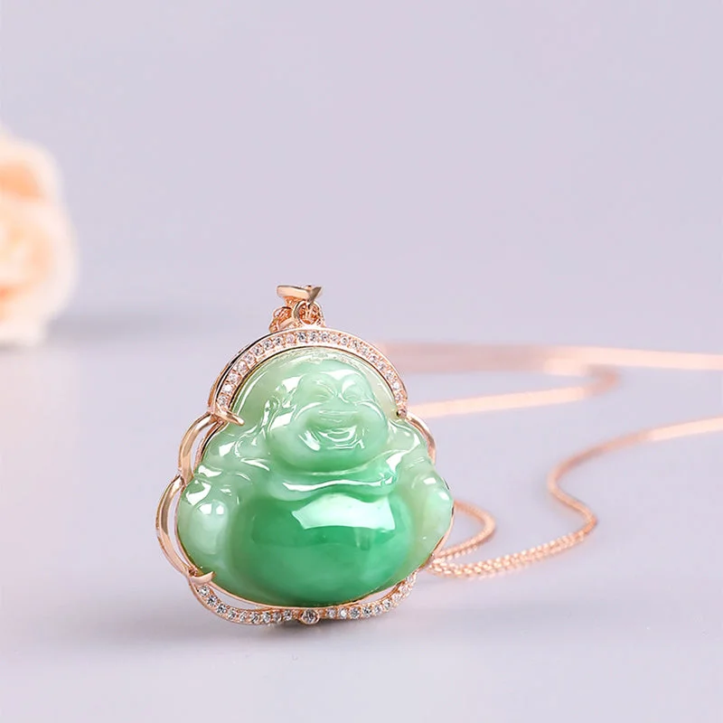 Shop Classic Women's Necklaces & Pendants with a Modern Twist-925 Sterling Silver Laughing Buddha Natural Jade Prosperity Necklace Chain Pendant Shop Classic Women's Necklaces & Pendants with a Modern Twist-925 Sterling Silver Laughing Buddha Natural Jade Prosperity Necklace Chain Pendant