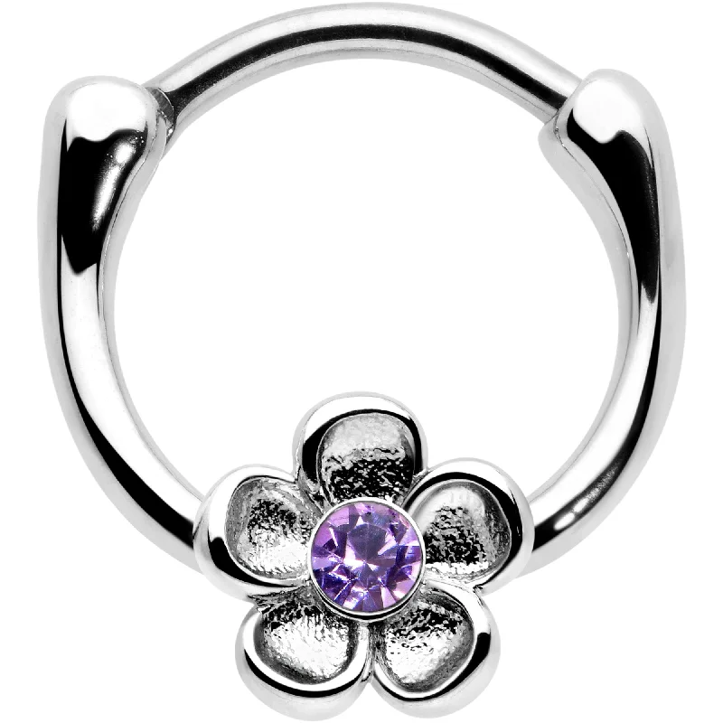 Women's Earrings – Elegant Designs for Every Personality--16 Gauge 5/16 Purple Gem Sweetheart Flower Cartilage Clicker