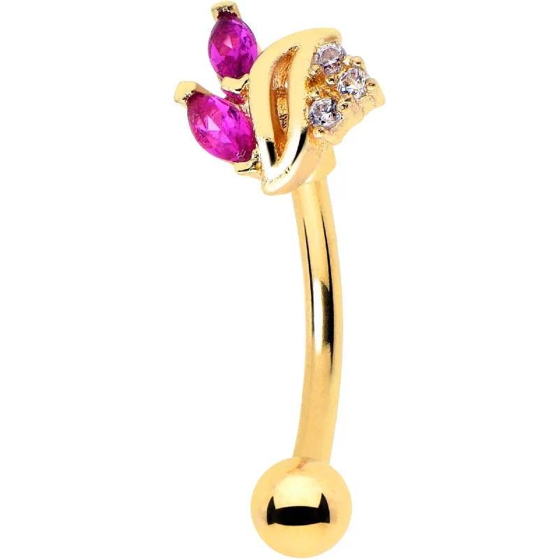 Women's Earrings – Elegant Designs for Every Personality--16 Gauge 5/16 Red CZ Gem Gold Tone Swirl Fan Curved Eyebrow Ring Women's Earrings – Elegant Designs for Every Personality--16 Gauge 5/16 Red CZ Gem Gold Tone Swirl Fan Curved Eyebrow Ring