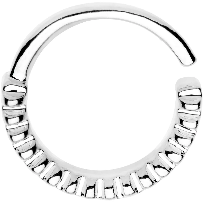 Elegant Nose Rings with Bold Details -16 Gauge Rhodium Plated Half Paved Groove Seamless Circular Ring Elegant Nose Rings with Bold Details -16 Gauge Rhodium Plated Half Paved Groove Seamless Circular Ring