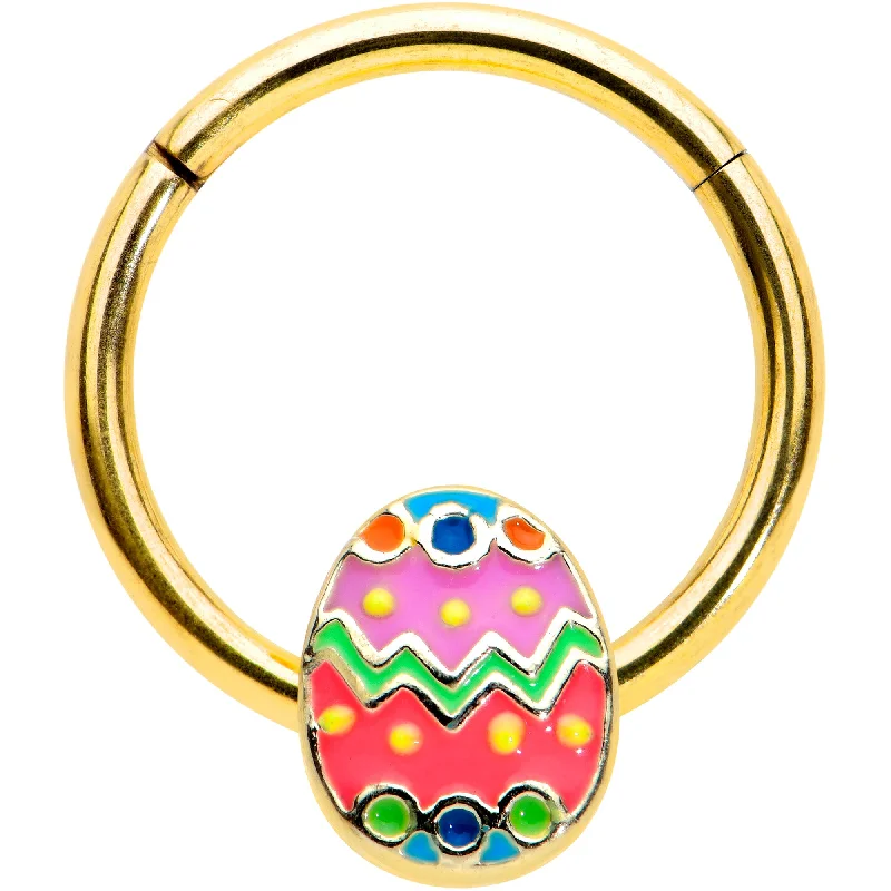 Nose Rings for Fashion-Forward Women -16 Gauge 3/8 Gold Tone Funky Painted Easter Egg Hinged Segment Ring Nose Rings for Fashion-Forward Women -16 Gauge 3/8 Gold Tone Funky Painted Easter Egg Hinged Segment Ring