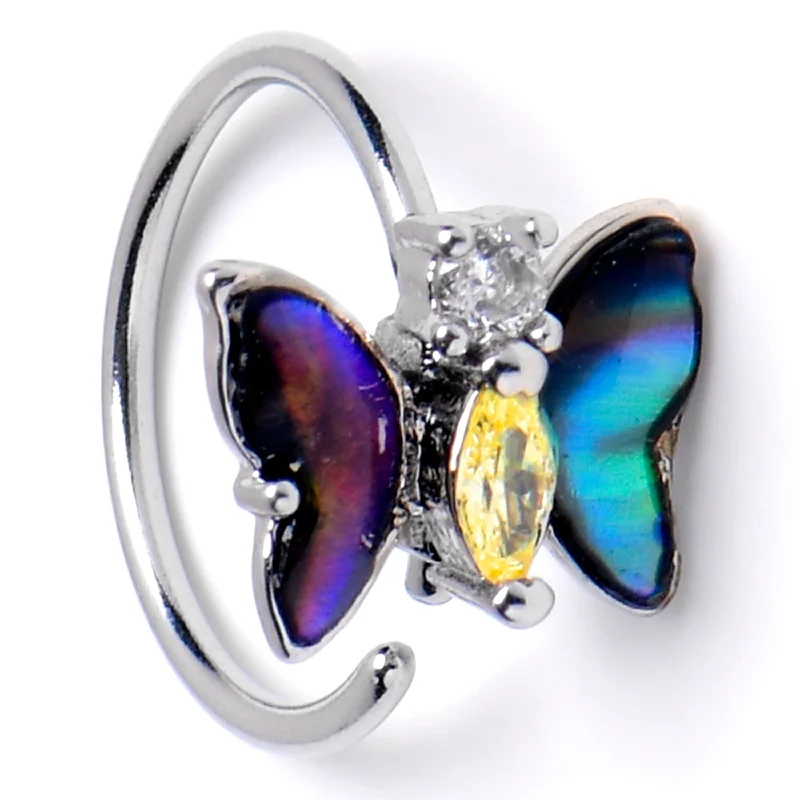 Nose Rings with Sparkling Stones -20 Gauge 5/16 Clear Yellow Gem Dark Butterfly Nose Hoop Nose Rings with Sparkling Stones -20 Gauge 5/16 Clear Yellow Gem Dark Butterfly Nose Hoop