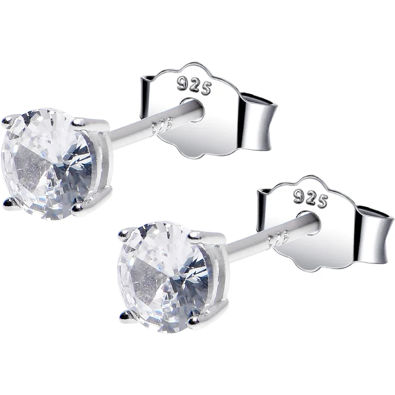 Women's Earrings – Elegant Designs for Every Personality--4mm CZ 925 Sterling Silver April Birthstone Stud Earrings