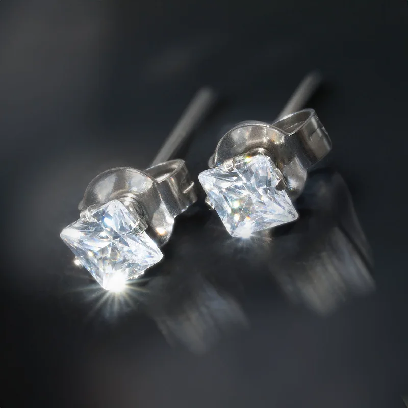 Trendy Bracelets for Men with Silver Accents-Square Diamond Stud Earrings-Pair