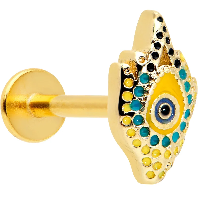 Unique Lip Rings with Custom Designs16 Gauge 5/16 Gold Tone Bold Peacock Feather Labret Monroe Tragus