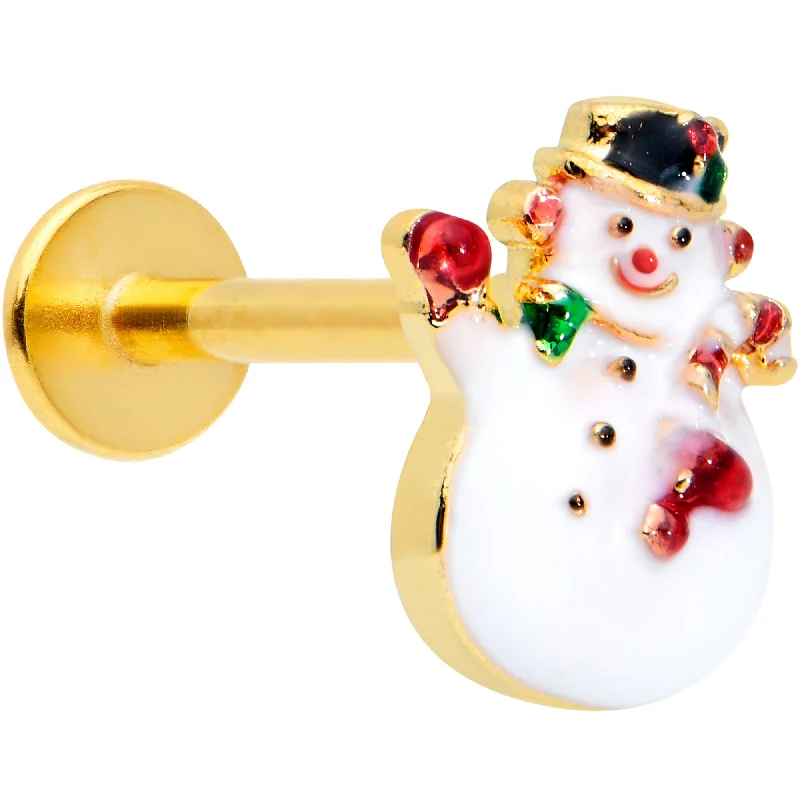 Lip Rings with Unique Design Features16 Gauge 5/16 Gold Tone Waving Snowman Christmas Labret Monroe Tragus