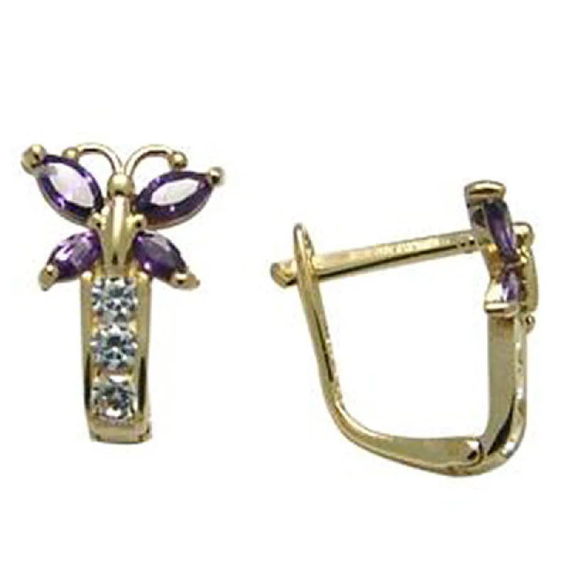 Women's Earrings – Elegant Designs for Every Personality--14kt Yellow Gold Butterfly February Birthstone Leverback Earrings Women's Earrings – Elegant Designs for Every Personality--14kt Yellow Gold Butterfly February Birthstone Leverback Earrings