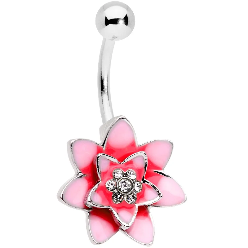Comfortable Belly Rings with Unique Touch -Clear Gem Pink Red Rose Flower Belly Ring Comfortable Belly Rings with Unique Touch -Clear Gem Pink Red Rose Flower Belly Ring