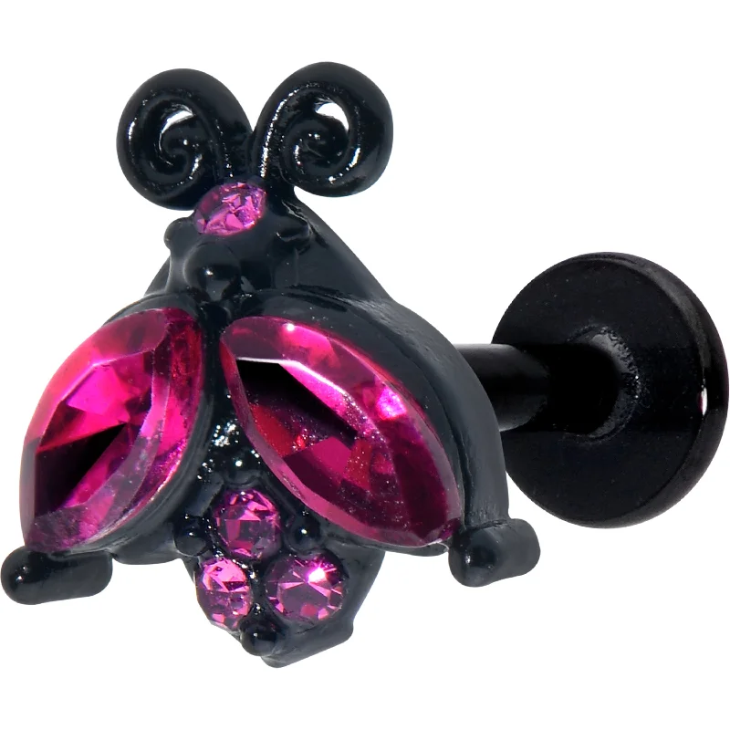 Women's Earrings – Elegant Designs for Every Personality--16 Gauge 1/4 Pink Gem Black Night Butterfly Labret Women's Earrings – Elegant Designs for Every Personality--16 Gauge 1/4 Pink Gem Black Night Butterfly Labret